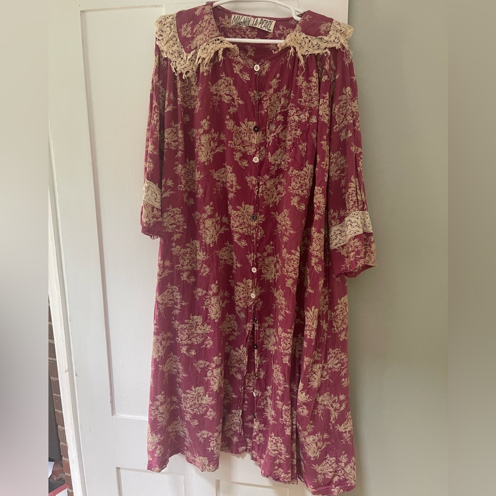 Magnolia Pearl cottage Core Raspberry maxi dress with antique lace collar